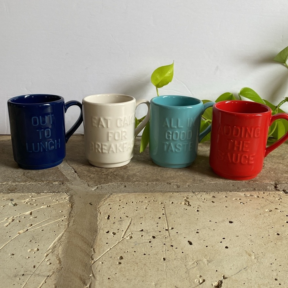 Kate Spade Collaboration With Lenox “All In Good Taste” Stacking Ceramic Mug Set - Picture 3 of 11